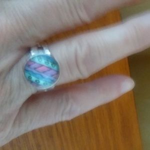 Cabochon Glass High Quality Silver Plated Ring